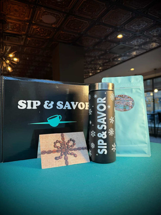 Sip Bundle #4 - Snowflake Tumbler w/ Pound of Coffee